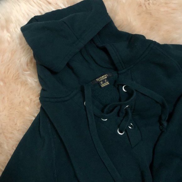 Urban planet (Revamped) cropped teal hoodie with front lace/lacing - Picture 1 of 3